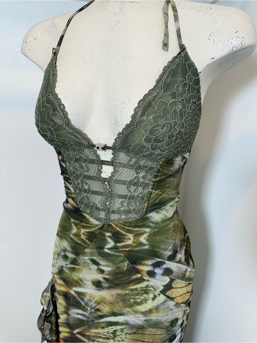 New Maxi Slip Dress with Lace Bodic e in Olive Green Size Small - Picture 7 of 9